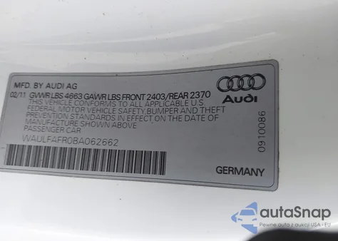 2011 Audi A5 2.0T Premium from USA, damaged, VIN WAULFAFR0BA062662